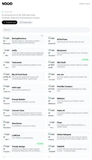 1000 Tools Curated Software and AI Tools Directory screenshot