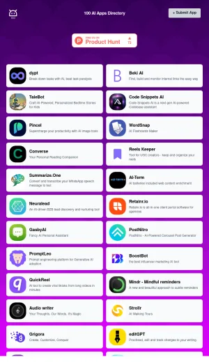 100 AI Apps Directory screenshot