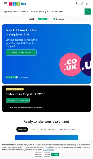 123 Reg UK Domain Registration and Web Hosting screenshot