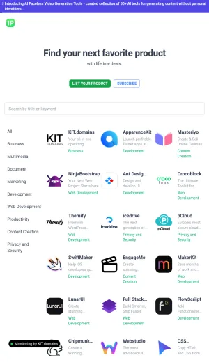 Lifetime Deal and One-Time Payment Software Directory screenshot