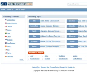 A1 Web Directory for Continental and Topic-Based Website Listings screenshot