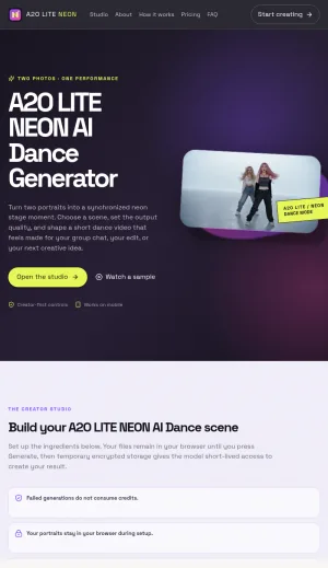 A2O Lite Neon AI Dance Video Generator screenshot
