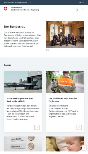 Swiss Federal Council Official Government Decisions and Statements screenshot