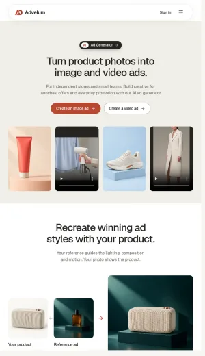 Advelum AI Product Ad Generator screenshot