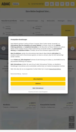 ADAC Travel Packages, Cruises, and Rail Journeys screenshot