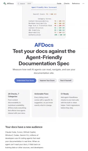 AFDocs Agent-Friendly Documentation Testing screenshot