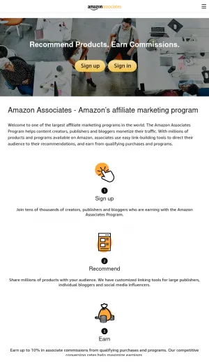 Amazon Associates Affiliate Program screenshot