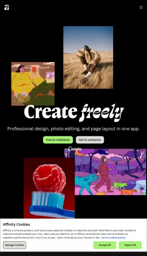 Affinity Studio Browser Compatibility Notice screenshot