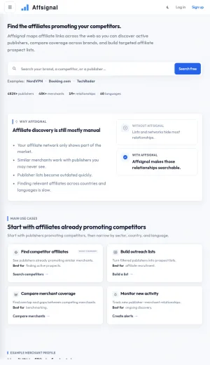 Affsignal Affiliate Discovery and Competitor Publisher Analysis screenshot