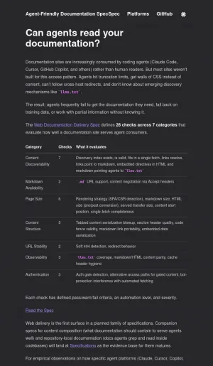 Web Documentation Delivery Specification for Coding Agents screenshot