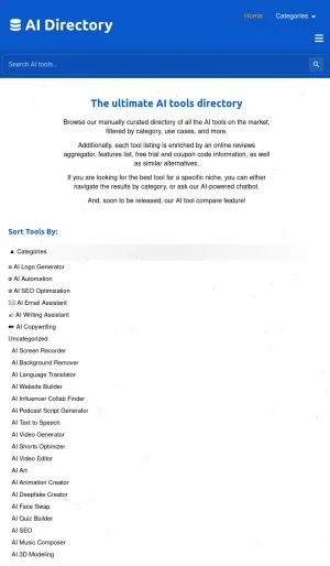 AI Directory - Explore Top AI Tools and Resources screenshot