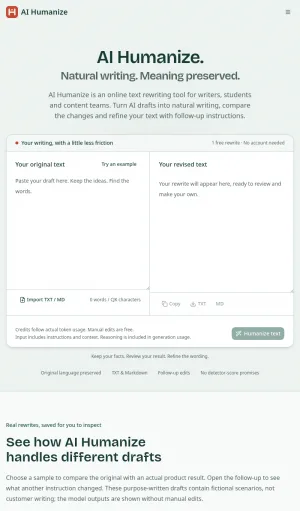 AI Humanize Text Rewriting and Humanizing Tool screenshot