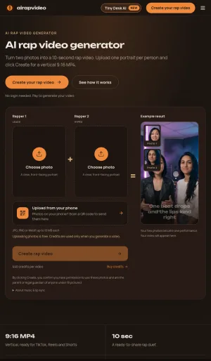 AI Rap Video Generator from Portrait Photos screenshot