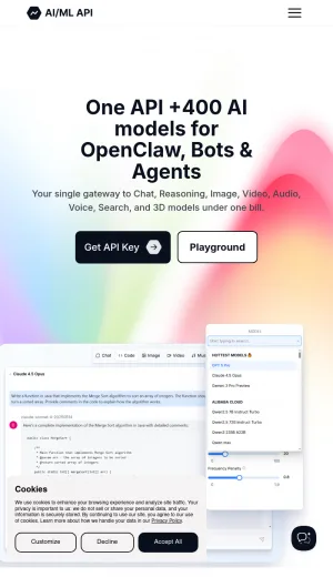 AIMLAPI AI Model API Platform screenshot