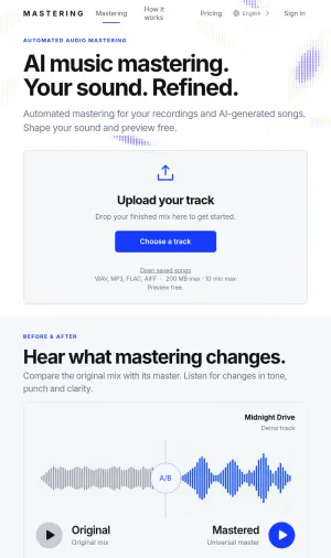 AI Music Mastering for Online Audio Mastering screenshot