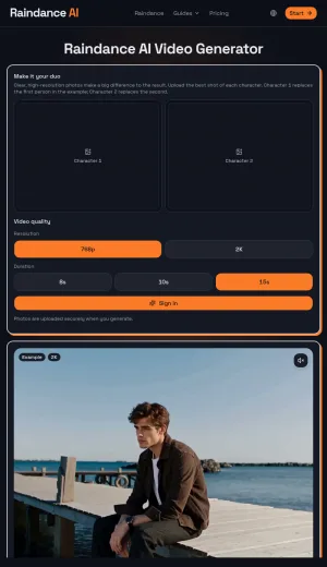 Raindance AI Photo to Music Video Generator screenshot