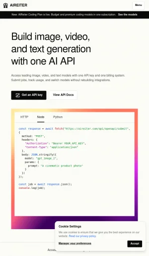 AIReiter Unified AI API for Image, Video, and Text Generation screenshot
