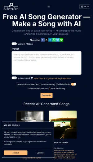 AI Song Generator with Vocals from Text or Lyrics screenshot