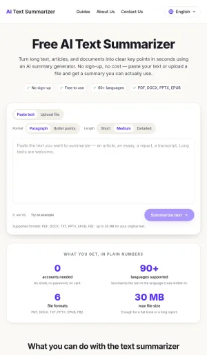 AI Text Summarizer for Articles and Documents screenshot