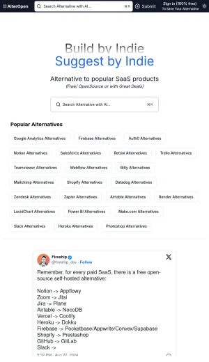 Alteropen: Open Source SaaS Alternatives and Self Hosted Replacements screenshot
