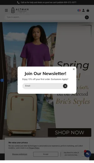 Altman Luggage New York City Luggage and Travel Gear Retailer screenshot