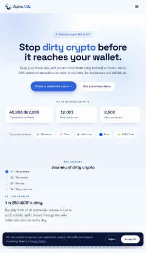 Alpha AML Crypto Transaction Risk Screening screenshot