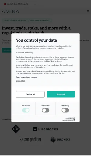 AMINA Group - Regulated Crypto Banking and Custody screenshot