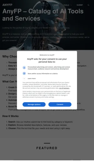 AnyFP AI Tools and Services Catalog screenshot