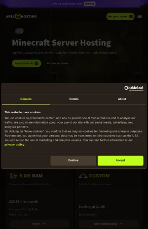 Apex Hosting - Minecraft and Game Server Hosting screenshot