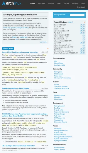 Arch Linux Distribution and Community Resources screenshot
