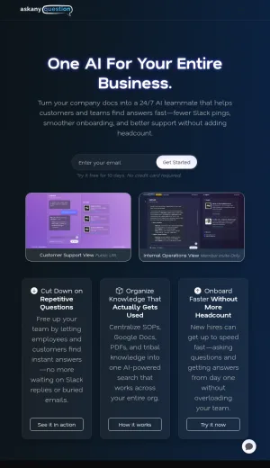 Ask Any Question AI Knowledge Search and Support Automation screenshot