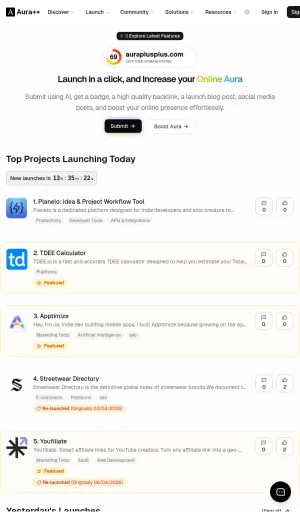 Aura Plus Plus Product Launch and Startup Promotion Platform screenshot