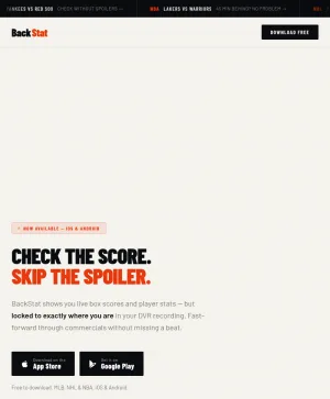 BackStat Spoiler Free Live Sports Stats for DVR Viewers screenshot