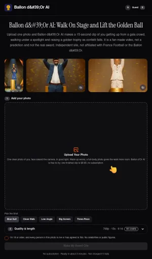 Ballon d'Or AI Award Walk Video Generator screenshot