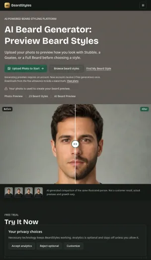 BeardStyles AI Beard Style Preview and Grooming Comparisons screenshot