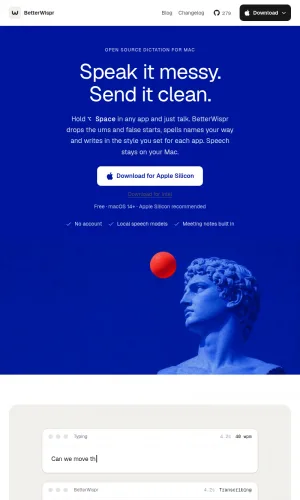 BetterWispr: Private Local Dictation for Mac screenshot