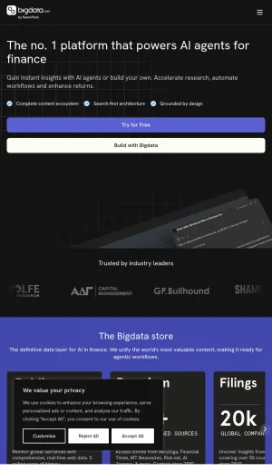 Bigdata AI Platform for Financial Data and Research screenshot