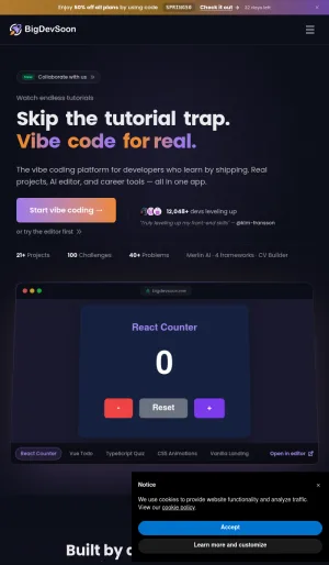 BigDevSoon Frontend Development Learning Platform screenshot