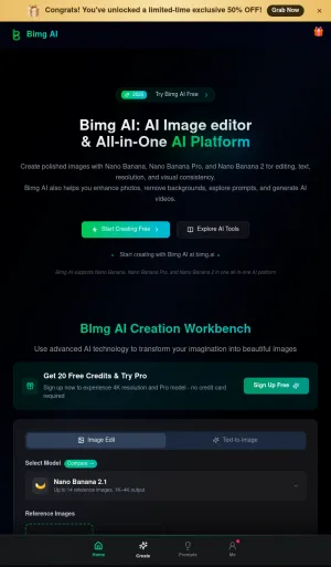 Bimg AI Image Editing and Video Generation Platform screenshot