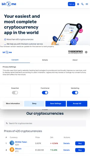 Bit2Me Cryptocurrency Exchange and Crypto Wallet Platform screenshot