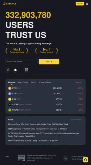 Binance Cryptocurrency Exchange and Digital Asset Trading Platform screenshot