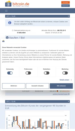 Bitcoin.de Bitcoin and Cryptocurrency Marketplace screenshot