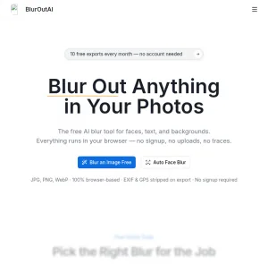 BlurOutAI Browser-Based AI Image Blurring and Redaction Tool screenshot