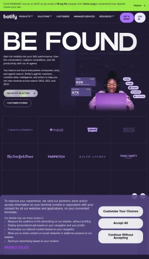 Botify AI Search Optimization Platform for SEO and Answer Engines screenshot