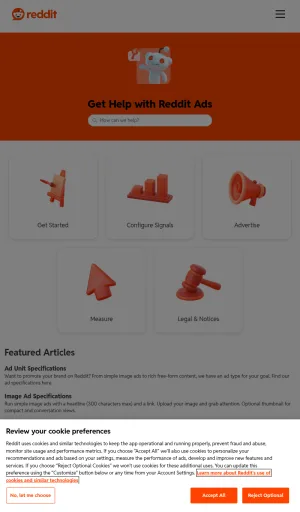Reddit Business Help Center screenshot