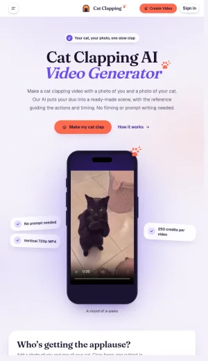Cat Clapping AI Video Generator screenshot