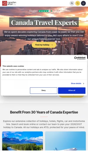 Canadian Affair Canada Holidays and Travel Bookings screenshot