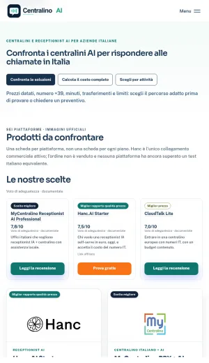 AI Phone System and Receptionist Comparison for Italian Businesses screenshot