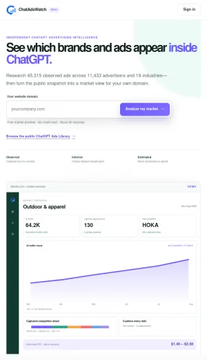 ChatGPT Ad Intelligence and Competitor Research screenshot