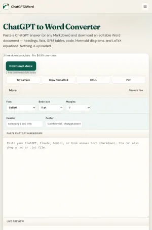 ChatGPT and Markdown to Word Converter screenshot